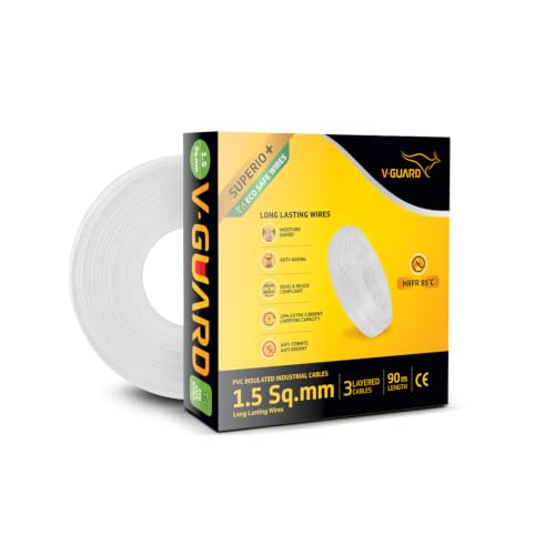 Image of V Guard Superio+ Eco Safe Triple Layered HRFR PVC Wiring Cables (White, 1.5 Sqmm)