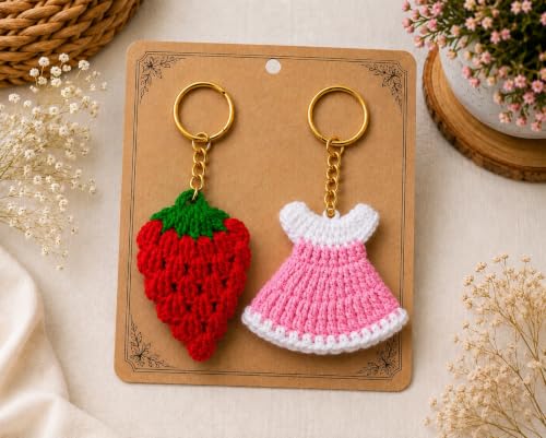 Image of Handmade Crochet Keychain for Women & Girls, Cute Yarn Key Ring, Bag Charm, Car Key Holder & Gift, Aesthetic Handmade Floral Accessory