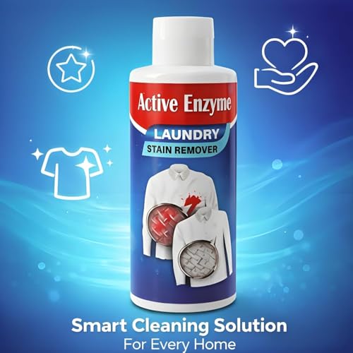 Image of Active Enzyme Laundry Stain Remover Liquid 100ml | Powerful Fabric Stain Cleaner for Clothes | Removes Food, Oil, Grease, Ink & Sweat Stains | Easy Pre-Wash Treatment (3)
