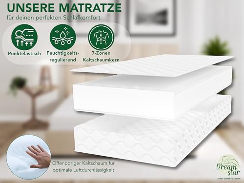 DREAMSTAR Ergo Flex XXL Duo 7-Zonen Matratze 90x200 cm | H2&H3 | Ergonomische Kaltschaummatratze |...