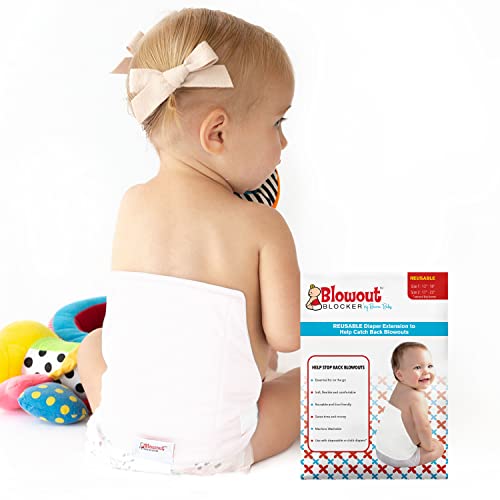 Image of BABY BLOWOUT BLOCKER Diaper Extender - White, Waist Size 13-18 Inches | Washable & Reusable Diaper Extension for Disposable Diapers and Cloth Diapers | Leakproof Diaper Cover to Catch Diaper Blowout