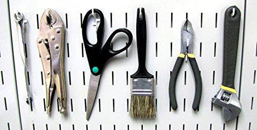 Wall Control KT-200-DLX W Slotted Storage Panel Deluxe Hook Assortment Pegboard and Slotted Tool Board - White