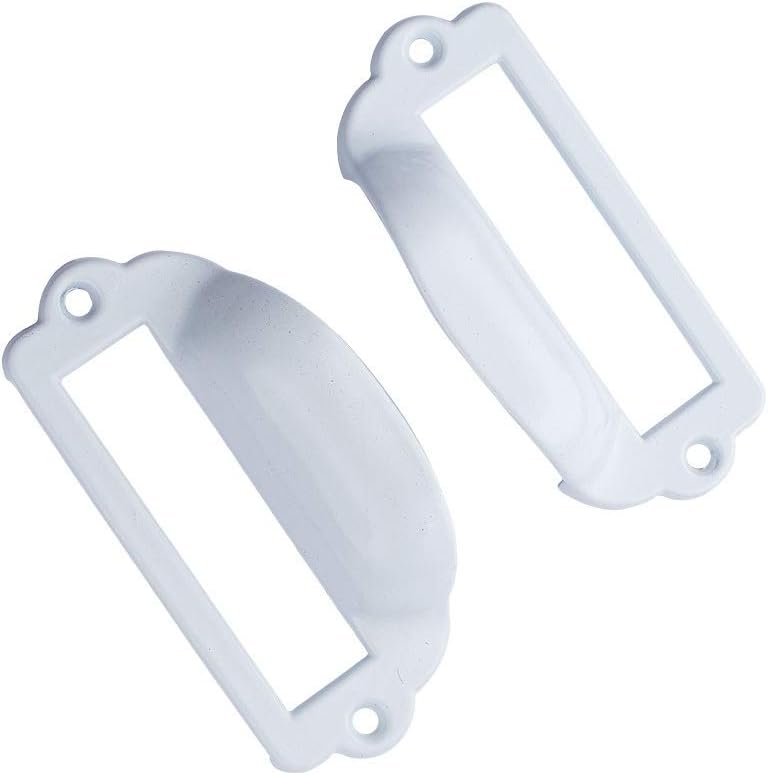 Yinpecly Label Holder Cup Shell Shaped Pull Handles, Retro Iron Great Tag Label Holders or Frames for Office Library Post Office, Silver Tone 2.71" x 1.37" x 0.7" 25Pcs