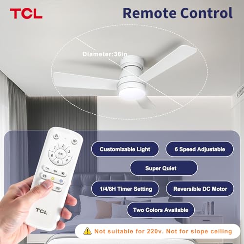 TCL 36" White Low Profile Ceiling Fans with Lights & Remote - image 2