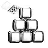 GREATLINK Whiskey Stones Gifts Set,6 Pack Stainless Steel Whiskey Chilling Rocks, Reusable Metal Ice Cubes for Drinks Whiskey, Mens Stocking Stuffers for Christmas