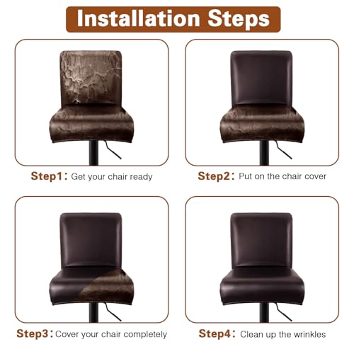 PU Leather Bar Stool Covers with Backs, 6 Pack Stretch Waterproof Bar Stool Chair Covers Washable & Comfortable Barstool Covers Slipcovers with Back for Pub/Counter/Dining Room Decoration (Brown) by WUSOUPU - Used condition - Image 7