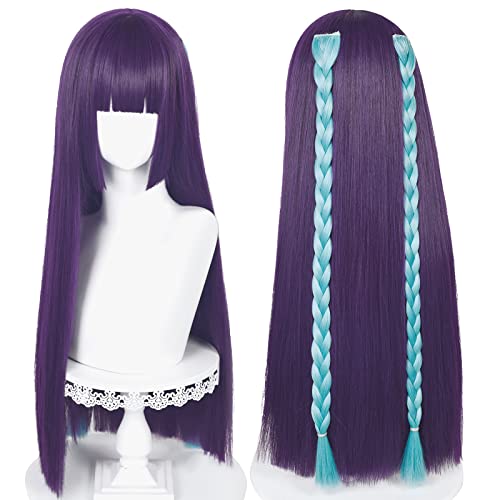 Long Straight Purple Wig for Yunjin Cosplay Wig Genshin with Braids Anime Lavender Hair Wig with Bangs with Wig Cap