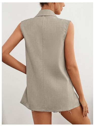 MakeMeChic Women's Lapel Button Front Sleeveless Work Office Dressy Blazer Jacket2