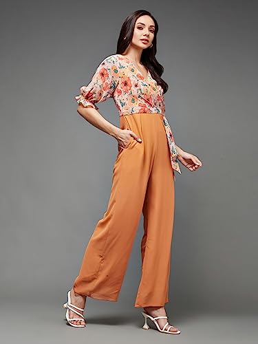 Image of Miss Chase Women's V-Neck Half Sleeve Tropical Wrap-Styled Jumpsuit