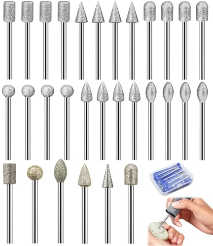 Nadisean 26 Stück Diamant Fräser Set, 80/150 Grit Diamant Frässtifte Schleifstifte, Kompatibel Diamantfräser-Set mit 1/8 Zoll Schaft für Stein, Keramik, Glas, Schnitzen, Schleifen, Polieren, Holz