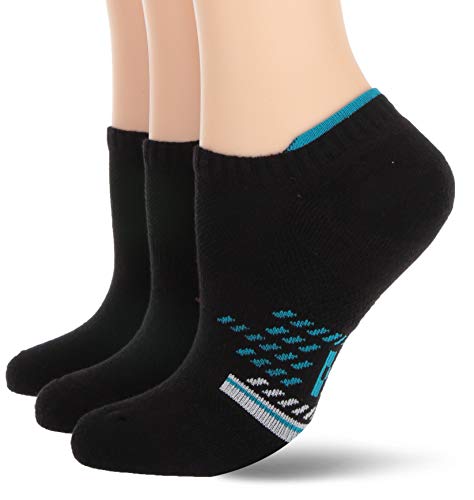 HUE Women's Tab Back No Show Liner Sport Socks with Cushion 3 Pair Pack, Black Multi, One Size