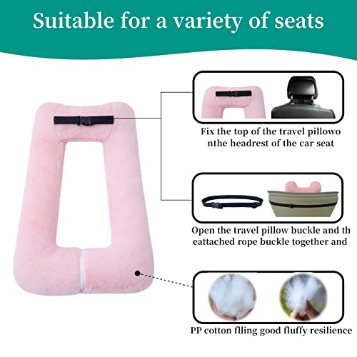 Image of FHSGGP Travel Pillow Upgraded Version of Aircraft Travel Neck Pillow | With Storage bag, Sleep Pillows for Travel by Train, Car, or Plane, Supporting the Head and Body, Travel Pillow for Kids Pink