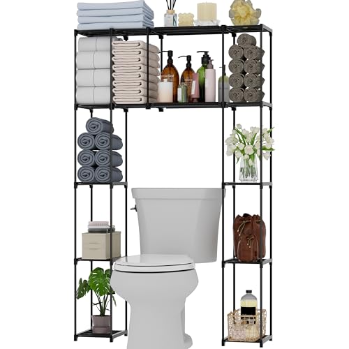 PPN Over-The-Toilet Storage Cabinet Premium Bathroom Organizers Solution for Small Spaces Black Bathroom Shelf Accessories Freestanding Shelves Towel Storage and Decorative Shelving Units Medium