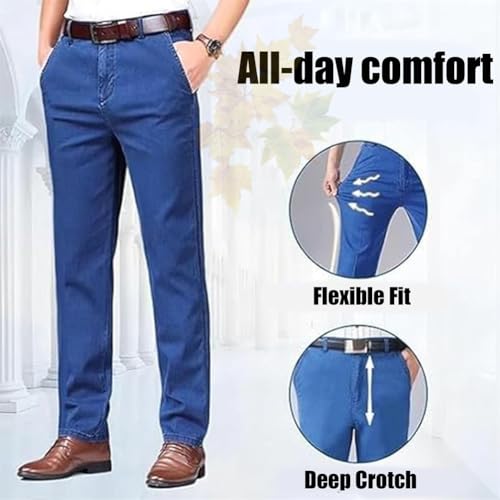 Mens Elastic Waist Jeans Relaxed Fit, Jeans for Older Men, Men's Classic Straight Fit Stretch Jeans, with Zipper and Button4