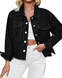 luvamia Womens Jean Jacket Black Denim Jacket Womens Denim Jacket Western Jackets For Women Spring Jackets For Women Women'S Denim Shirt Denim Outfit Size Large Size 12 14