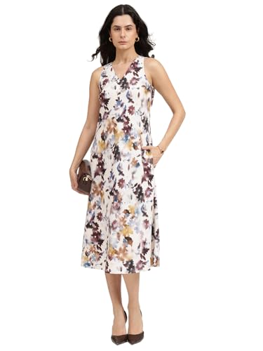 Image of FableStreet Women Party Dress | Elegant A-Line Fit Midi Length V-Neck Sleeveless | Lustrous Satin Fabric for Evening Gatherings & Celebrations