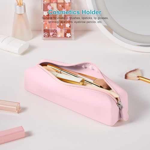 Image of Silicone Pencil Case, Silicone Pencil Pouch, Pencil Case Aesthetic, Pencil Bag, Pencil Pouch for Women, Makeup Pouch Pink