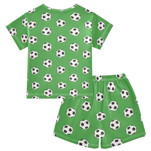 ALAZA White Black Soccer Ball Green Pajamas Short Sleeve 2 Piece Sleepwear Top and Bottom Pajama Set Unisex2