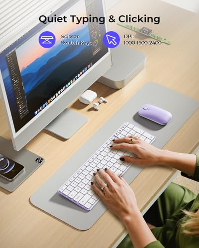 Image of seenda SKM64-2 Bluetooth Keyboard Mouse Combo for Mac, Silent, Rechargeable | Triple Bluetooth for 3-Device Switching, Wireless Compact Slim Combo for Mac MacBook Pro /Air iPad iPhone, White Purple