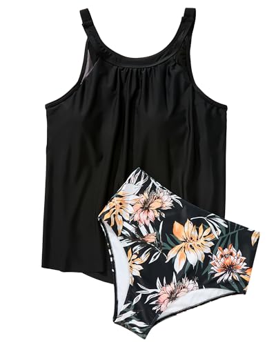 Image of SUUKSESS Women Tummy Control Tankini Bathing Suit Ruffle High Waisted Swimsuit