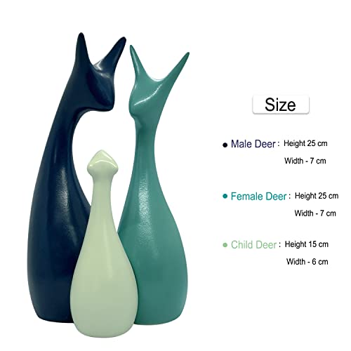 Image of SRJANA Home Decor Lucky Deer Family Statue Ceramic Figures - (Set of 3, Navy Blue, Lemon and Light Green)