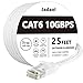 Cat 6 Ethernet Cable 25 ft White Flat - Solid Internet Network Lan patch cord - Cat6 High Speed Computer wire With clips & Rj45 Connectors for Router, modem, PS, Xbox- faster than Cat5e/Cat5 - 25 feet