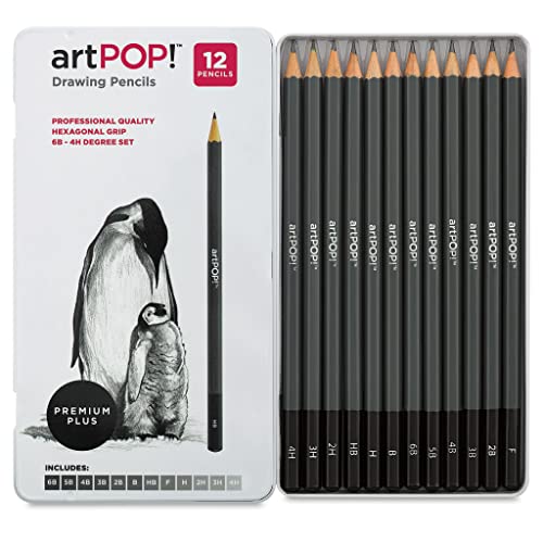 Artpop! Professional Drawing Pencil Set Of 12, 6B – 4H Graphite Art Pencils With Hexagonal Grip, Ideal For Sketching, Art Drawings, And Shading, Includes Metal Tin #TOP24