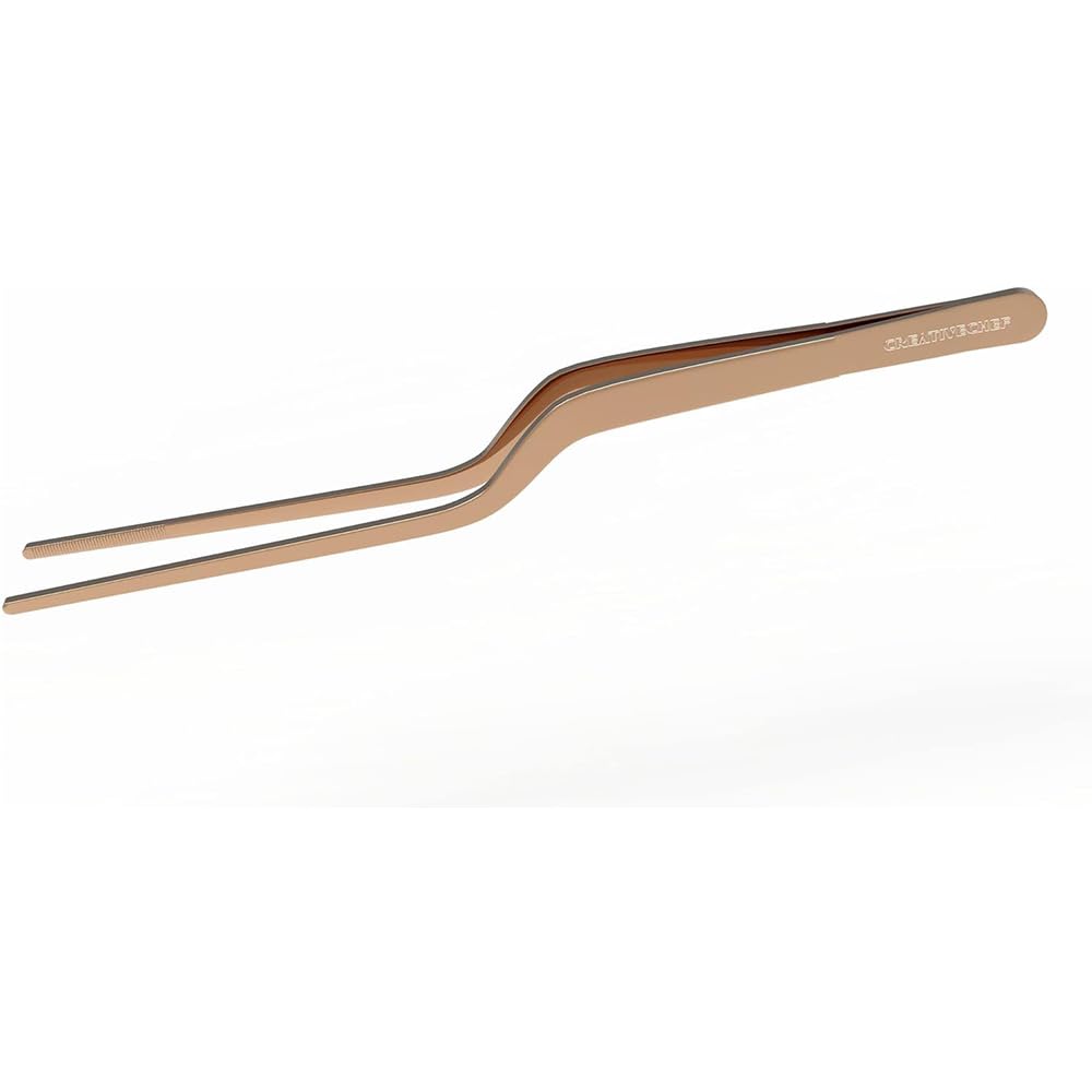 CREATIVECHEF 1PCS 8-Inch Kitchen Tweezers for Plating Ergonomic Food Tweezers, Fine Tweezers Tongs Chef Kitchen Tool for Food and Repairing Stainless Steel Tweezers, Precision Food Tweezers (Copper)