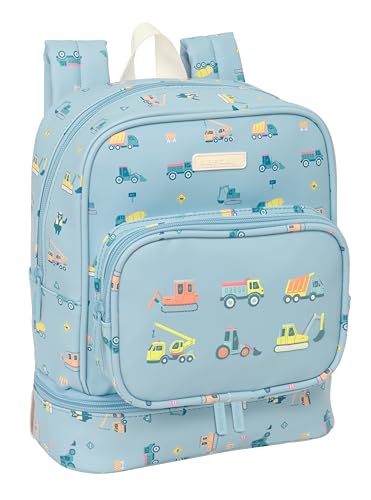 SAFTA PREESCOLAR GRUAS - Mochila Nevera Guardería, Nevera para Frío y Calor, Nevera Fácil de Transportar, Nevera Impermeable, Nevera para Excursión, 22x10x27 cm
