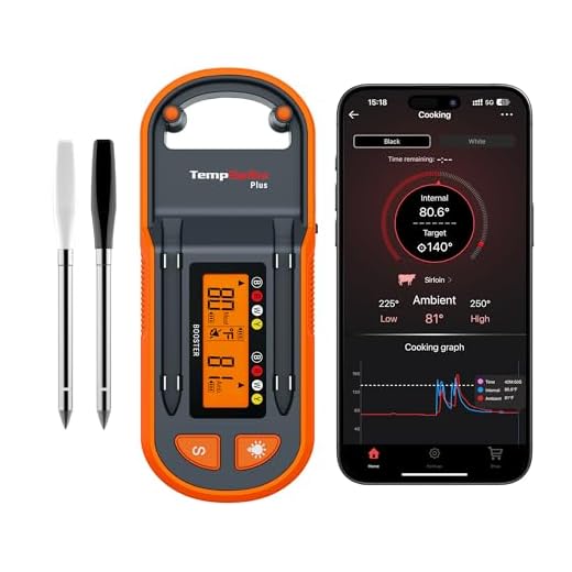 ThermoPro TempSpike Plus 600ft Wireless Meat Thermometer with 2 Color-Coded Probes, Bluetooth Meat Thermometer with LCD-Enhanced Booster, Meat Thermometer Digital for Oven Grill Smoker Thermometer