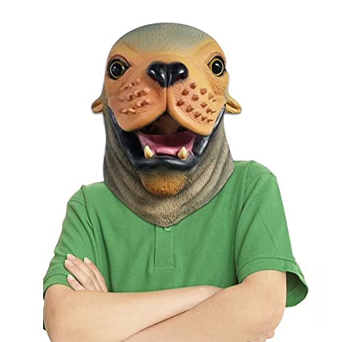 LUOSFUH Otaries à Fourrure Masque Halloween Phoques Lion Masque Roman Animal Masque Halloween Costume Latex Pleine Tête Masque, Marron, Taille unique