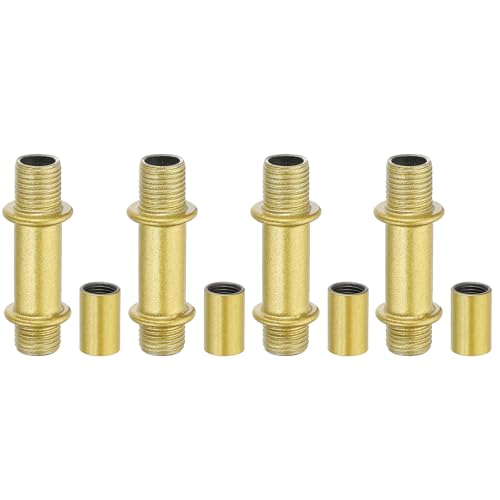Image of PATIKIL Straight Pipe Lamp Stems Rod Kit, 4 Set M10 Carbon Steel 40mm(1.57 inch) Long Double End Thread Rod with Coupling Nuts Sleeve Connector for Table Lamps Chandeliers, Gold Tone