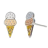 Cute Ice Cream Food Stud Earrings for Women 925 Sterling Silver Lovely Enameled Small Studs Cartilage Tragus Post Earring Dainty Jewelry Birthday Present for Daughter Niece
