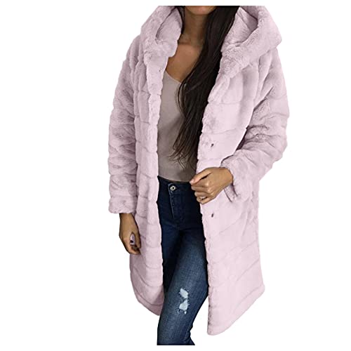 BIBOKAOKE Übergangsjacke Damen Plüschmantel Mit Kapuze Winter Kunstpelz...