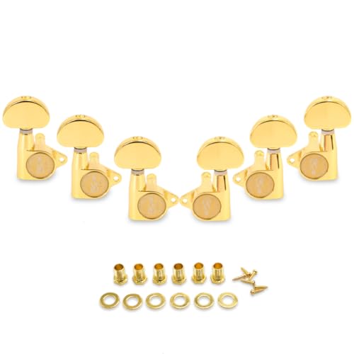 FJB Guitar 6 Pieces String Tuning Machine Head For Electric Or Acoustic Guitar- 3L+3R Tuning Pegs Fan Shaped Half Moon Shape Big Pegs Sets Handle Replacement for ST TL SG LP Style-Gold