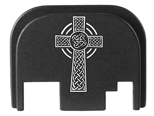 NDZ Performance Rear Slide Cover Back Plate for Glock Gen 1-4 Laser Engraved Hardcoat Anodized Aluminum in Black - Celtic Cross