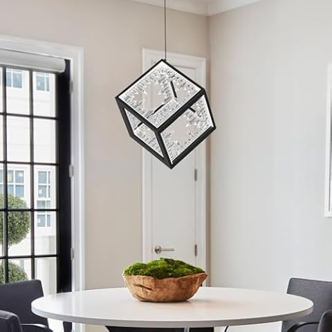 BNHHLZ Modern Geometric Chandelier Cubic LED Pendant Light Fixture Black Hanging Ceiling Lights Fixtures Industrial Farmhouse Cube Lighting for Bedroom Kitchen Island Living Room Foyer Entryway Cover