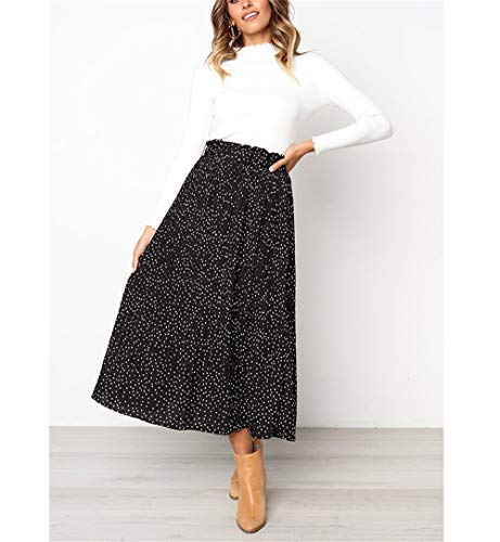 Women's High Waisted Pleated Wave Point Print Beach Pocket Chiffon Maxi Skirt3