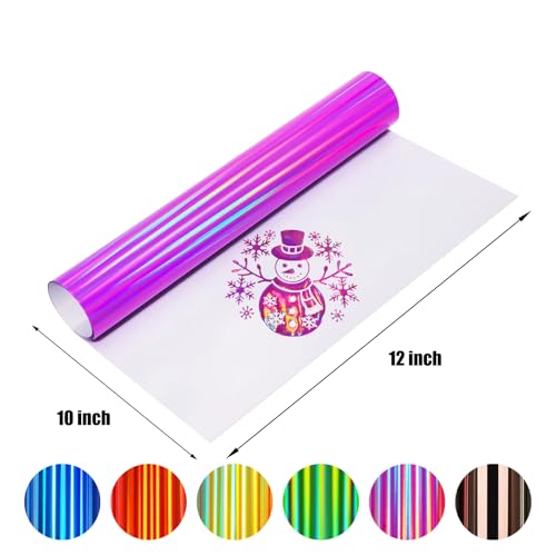 Image of Holographic HTV Reflective Heat Transfer Vinyl Gold Iron Htv Matellic Rainbow Holographic Vinyl 6 Sheets 30.5x25cm Iron on Vinyl for Cricut, T-Shirts DIY Design, Silhouette Cameo Heat Press Machine