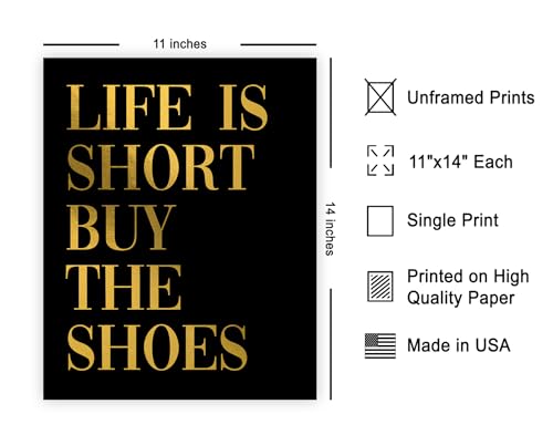 Image of Poster Master Life is Short Buy The Shoes Poster - Fashion Print - Positive Quote Art - Trendy Art - Gift for Women & Fashionista - Funny Wall Decor for Bedroom or Girls Room - 11x14 UNFRAMED Wall Art