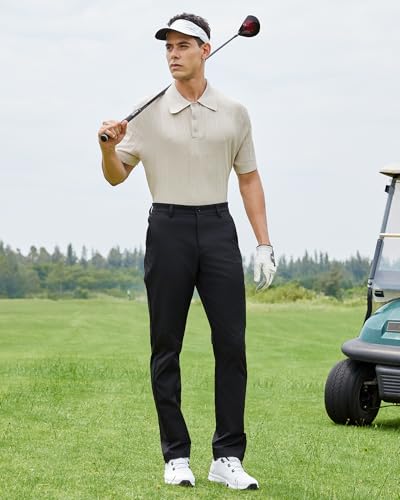 Image of Men's Classic Fit Stretch Golf & Dress Work Pants 30'' /32'' /34'' - All-Day Comfort Performance Trousers for Business & Travel