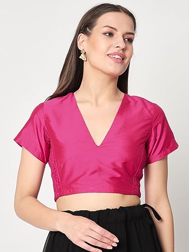 Image of studio rasa Women's Silk Blend Stretchable Crop Top for Festive Wedding Party