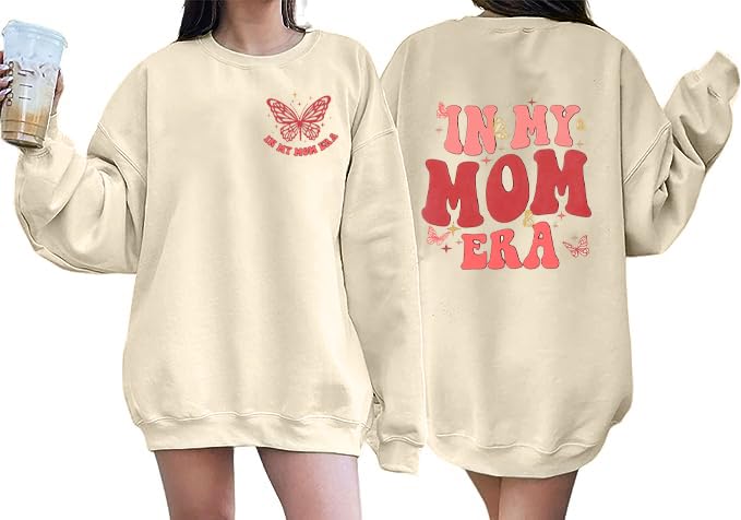 MYHALFMama Sweatshirt for Women In My Mama Era Sweatshirts Fashion Mom Pullover Moms Gift Casual Letter Print Pullover Tops