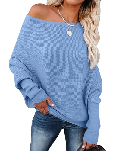 Image of ANRABESS Womens Off Shoulder Sweaters 2026 Fall Long Batwing Sleeve Loose Fit Knit Tops Casual Pullovers Jumpers