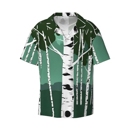 Chemise boutonnée à manches courtes pour homme coupe classique imprimé bouleaux