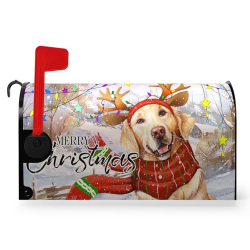 Dacawin Merry Christmas Mailbox Cover 21x18 Inch Xmas Dog Post Letter Box Covers New Year Golden Retriever Magnetic Waterproof Mail Wraps for Winter Framhouse Outdoor Yard Garden Standard Size