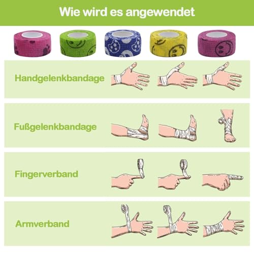 12-Rollen Selbsthaftende Bandage Hund Vet Verband Elastische Selbstklebender Verband, Selbsthaftender Verband, Gipsbinden, Cohesive Pet Vet Wrap für Katze,Hund,Pferd Bein Klebeverband(2.5cm x 4m)