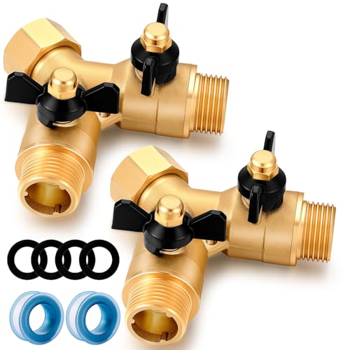 YELUN Garden Hose Splitter Full Flow Splitter No Restricted-Flow Connector Heavy Duty Brass Hose y Splitter, 2 way High Flow Hose Bib Adapter with Shut Off Valves (Butterfly Handle 2PCS)