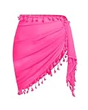 Holipick Sarong Coverups for Women Bathing Suit Wraps Swimsuit Cover Up Skirt Beach Sarongs Swim Wrap Skirt Cover Up Tassels Neon Pink
