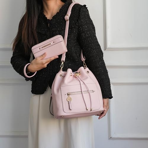 Image of MKF Collection Crossbody Bucket Bag for Women, Drawstring Hobo Shoulder Bags Handbag Purse with Wristlet Wallet by Mia K